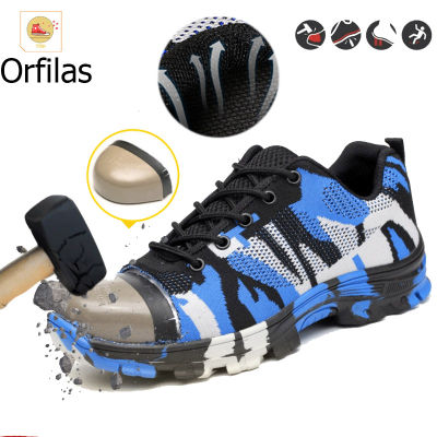 Orfilas 🖼39-46!!! รองเท้าเซฟตี้ระบายอากาศได้ดี, รองเท้าทำงานป้องกันการกระแทกและป้องกันการเจาะ, รองเท้าป้องกันหัวเหล็กลายพราง, รองเท้าลำลองผู้ชาย