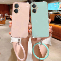 เคสVivo Y27 4G 5G 2023ใหม่พร้อมซิลิโคนกำไลข้อมือกลมแฟชั่นสีลูกกวาดชุบขอบสี่เหลี่ยม เคสโทรศัพท์ Vivo Y27 5G เคสโทรศัพท์