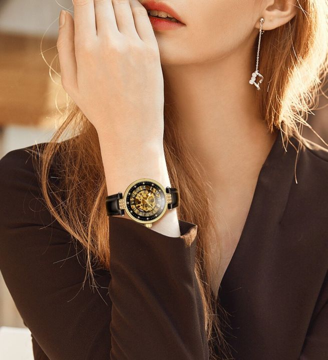 forsining-นาฬิกาข้อมือนาฬิกากลไกอัตโนมัติสีขาวทองผู้หญิง-นาฬิกาข้อมือธุรกิจเรืองแสงแฟชั่น