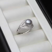 925 Sterling Silver Ring With Pearls Woman,Resizable Real Natural Freshwater Grey Pearl Rings Fine Jewelry