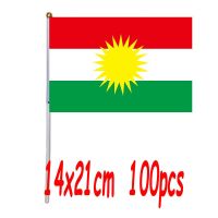 ZXZ 100PCS 14*21Cm plastic Stick Kurdish hand flag Banner kurdistan Hand waving Flag with plastic flagpole