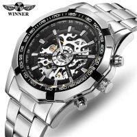 WINNER 340 Fashion Sale Winner Stainless Steel Skeleton Mechanical Watch For Man Automatic Self Winder Wrist Watches Men Gift