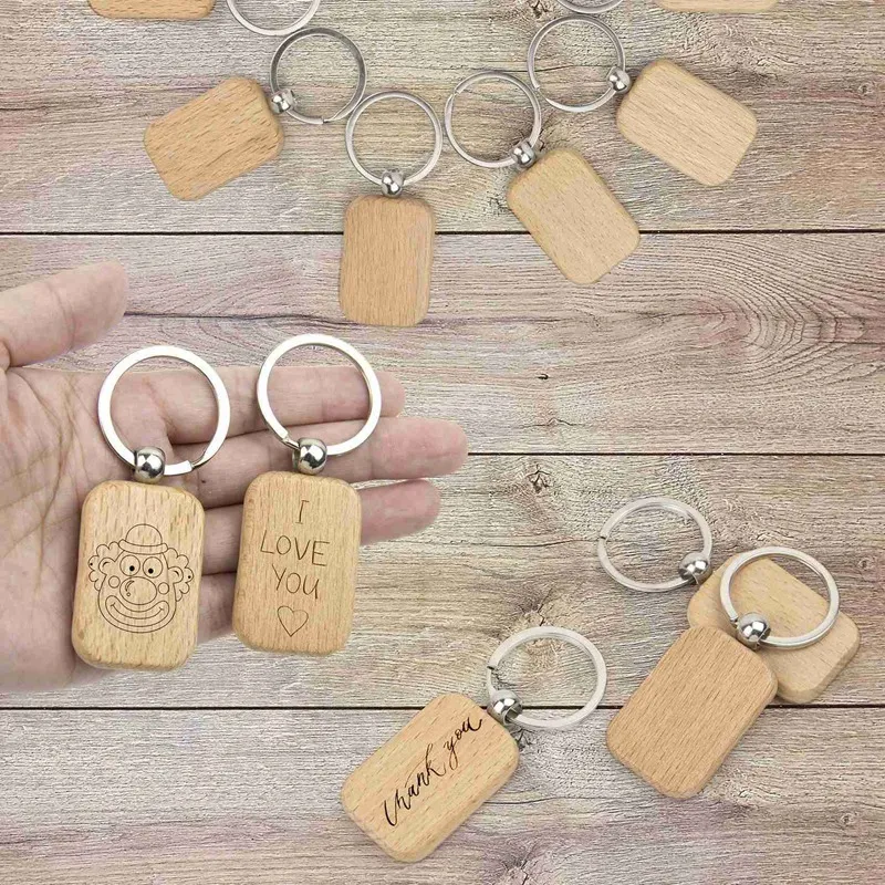 50 Pieces Blank Wooden Key Tag Key Engraving Blanks Unfinished