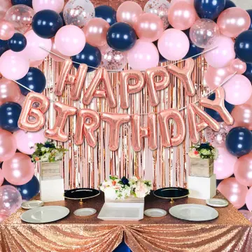 Rose Gold Birthday Party Decoration, Happy Birthday Banner, Rose Gold  Fringe Curtain, Foil Tablecloth, Heart Star Foil Confetti Balloons, Table  Confetti for Women Girl Birthday Party 