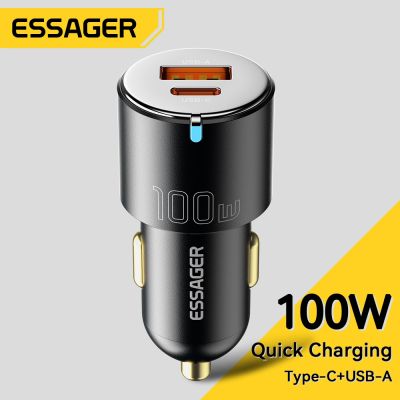 Essager 100W Car Charger Fast Charging Quick Charger QC PD 3.0 For iPhone 14 Type C USB Car Charger For Samsung Laptops Tablets