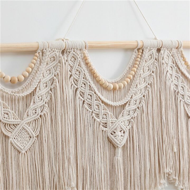 แขวนผ้าม่านแขวนผนัง-macrame-ขนาดใหญ่การทอด้วยมือด้วยลูกปัดไม้สำหรับผ้าม่านตกแต่งตกแต่งห้องนั่งเล่นพื้นหลังงานแต่งงาน