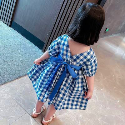 Korean Style Summer Infant Girls Dress Newborn Baby Girls Blue Princess Dress Child Party Plaid Dresses Vestido Kid Clothes