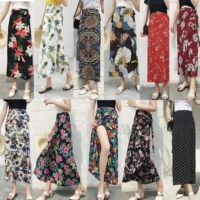 COD SDFSDRGBWWW Womens Summer long skirts Thailand style Skorts Shorts Skirt chic High Waisted Casual Irregular Flanging Wrap Culottes Chiffon floral lace-up beach dress