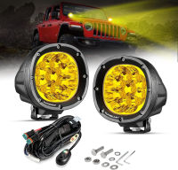 Auxbeam 4 Inch 90W LED 2PCS 9000LM Amber Offroad Lights Yellow Fog Lights Round Spot Driving Work Light for Truck Pickup SUV ATV UTV 4x4 Jeep Wrangler Amber Spot Beam