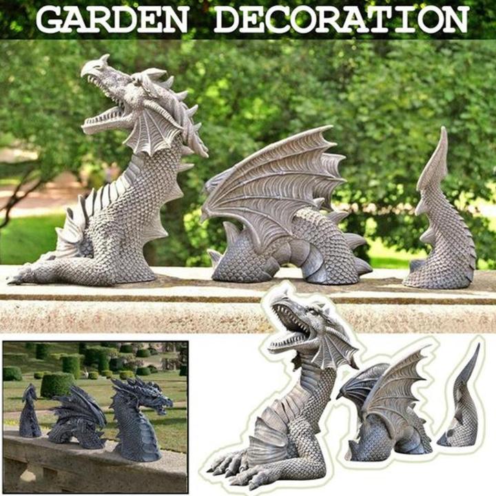 มังกรกอธิคตกแต่งรูปปั้นมังกรเรซินตกแต่งสวน-รูปปั้นสัตว์แฟนตาซีเครื่องประดับสำหรับลานด้านหน้าสวนสนามหญ้า