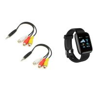 ✟✲ 2Pcs 3 RCA Female Audio/Video Connector To 3.5Mm Jack Plug Adapter Cable With Color Screen 116Plus Smart Watch