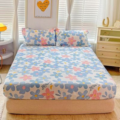 ผ้าปูที่นอนพอดีพิมพ์ลายดอกไม้ผ้าฝ้าย100% แบบใหม่ผ้าคลุมฟูกสี่มุมผ้าปูที่นอนผ้าปูที่นอนสำหรับเตียงราชาราชินี150/180