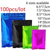 6 sizes 10 colours 100pcs Heat Seal Aluminum Foil Ziplock Bags Flat Zip Lock Package Bag Retail Plastic Foil Zip Bags Reclosable Food Storage Dispense