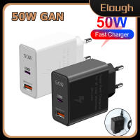 Elough 50W เครื่องชาร์จ GaN USB เครื่องชาร์จติดผนังที่ชาร์จเร็วอะแดปเตอร์ชาร์จในรถยนต์โทรศัพท์มือถือ PD Type C สำหรับ Iphone 14 13 12โทรศัพท์