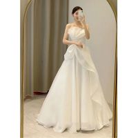 Tube top light wedding dress 2023 new bride French style luxury temperament simple fairy white gauze go out yarn welcome