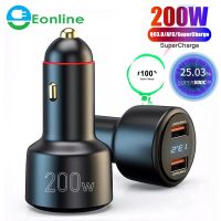 [ใหม่2023] EONLIN Dual USB 200W USB Super VOOC ที่ชาร์จแบตในรถจอแสดงแรงดันไฟฟ้า QC3.0 USB 100W 66W SuperCharge สำหรับ Huawei Honor VIVO OPPO Xiaomi