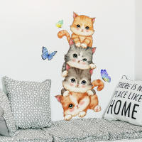 Cartoon Animal Kitten Butterfly Wall Stickers Removable Vinyl Home Decor Living Room Bedroom203