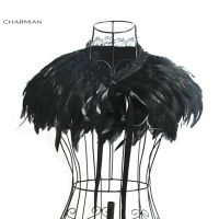 2021Charmian Victorian Gothic Feather Collar Cloak Steampunk Harajuku Shoulder Wrap Cape Sexy Corset Collar Shrug Shawl Accessories