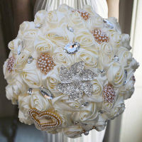 【cw】1Pcslot Purple Wedding Bouquet Ivory Satin Rose Artificial Flowers Brooch Marriage Rhinestone Bridal Bridesmaid Bouquets 【hot】