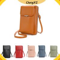 CHONGXI เครื่องหนังแท้ กระเป๋าสะพายข้างโทรศัพท์ สีทึบทึบ จุได้มาก กระเป๋าถือสมาร์ทโฟน หน้าจอสัมผัสหน้าจอ กระเป๋าสายคล้องไหล่ กระเป๋ากันขโมย RFID สำหรับผู้หญิง