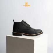 Giày Boots Cổ Lửng Nam Chukka Hunter Da Bò Đen Sáp Đế Khâu Mckay