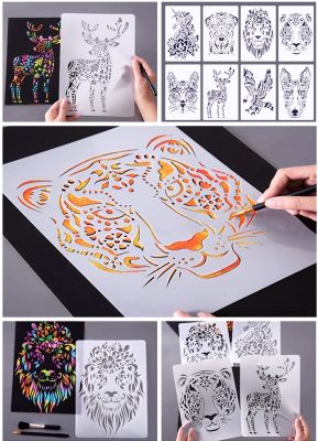 10 Sheet Animal Stencils Drawing Painting Templates for Children DIY Scratching Art Craft Scrapbook Projects Educational Toys