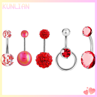 [KUNLIAN] 5pcs คริสตัลเงาสะดือท้องปุ่มแหวนผู้หญิง barbell Body เจาะเครื่องประดับ