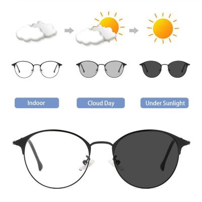 [Lady Sugar] แว่นตาป้องกันรังสีโฟโตโครมิกสำหรับผู้หญิงกรอบโลหะเปลี่ยนสี UV400เลนส์สำรองแว่นตาป้องกันแสงสีฟ้า