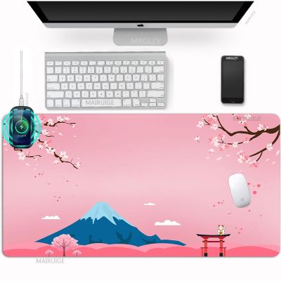 Fuji Mount Wireless Charging Mouse Pad อุปกรณ์เสริมเกมญี่ปุ่น แผ่นรองโต๊ะชาร์จ แผ่นรองเมาส์ พรมสีชมพูซากุระ