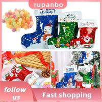 RUPANBO039392692 10PCS สีแดงสีเขียวสีฟ้า ตกแต่งเตาผิง เครื่องประดับต้นคริสต์มาส ถุงถุงเท้าคริสต์มาส ห่อของขวัญ บรรจุภัณฑ์คุกกี้ขนม ถุงน่องยืนกระเป๋า