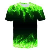 2023 Customized Fashion hot sales Mens New Summer T-shirt With Round Neck Short Sleeve Blue green red purple Flame 3D，Contact the seller for personalized customization