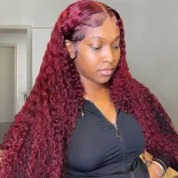 Pretty Girl 99J Deep Wave Colored HD Lace Frontal Wig Malaysia Human Hair Wigs Colored Human Hair Wig 13X4 Lace Frontal Wig