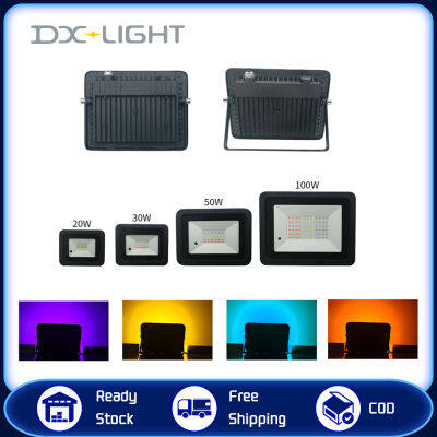 DX-LIGHT ไฟส่องน้ำท่วม RGB LED 16สีกันน้ำกลางแจ้ง20W 30W 50W 100W ไฟรีโมทคอนโทรลไฟ LED หลากสี