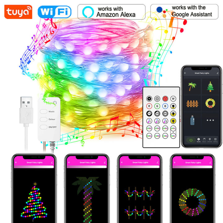 tuya-wifi-ไฟ-led-เชือกกับเพลงซิงค์-dreamcolor-นางฟ้าโคมไฟพวงมาลัยสำหรับบ้านคริสต์มาสปีใหม่ของตกแต่งแสง