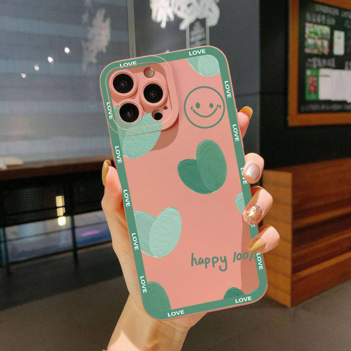 เคสโทรศัพท์สำหรับ-xiaomi-redmi-a1-a2-4g-note-9-10-11-12-pro-5g-9c-10a-10s-11s-12c-12s-smile-เขียว-love-ขอบสี่เหลี่ยม-cover-ฝาครอบป้องกัน-lene