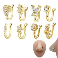 1Pcs Women Zircon Heart U Non Pierced Nose Ring Clip Septum Rock Fashion Copper Body Jewelry Fake Perforation Nose Ring Round