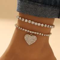 2ชิ้นเซ็ตแฟชั่น Heart Rhinestone Anklets สำหรับผู้หญิง Bling Love จี้ข้อเท้าสร้อยข้อมือขา Chain Beach Barefoot ขายส่งเครื่องประดับ