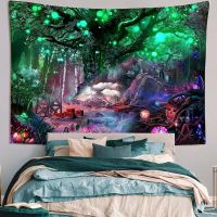 Psychedelic forest plant tapestry life magic tree lantern wall space starry sky wall hanging room decoration