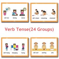 24 Groups/set Verb Tense Flash Card Leaning English Word Picture Cards Educational Toys for Children Games Classroom Montessori Flash Cards