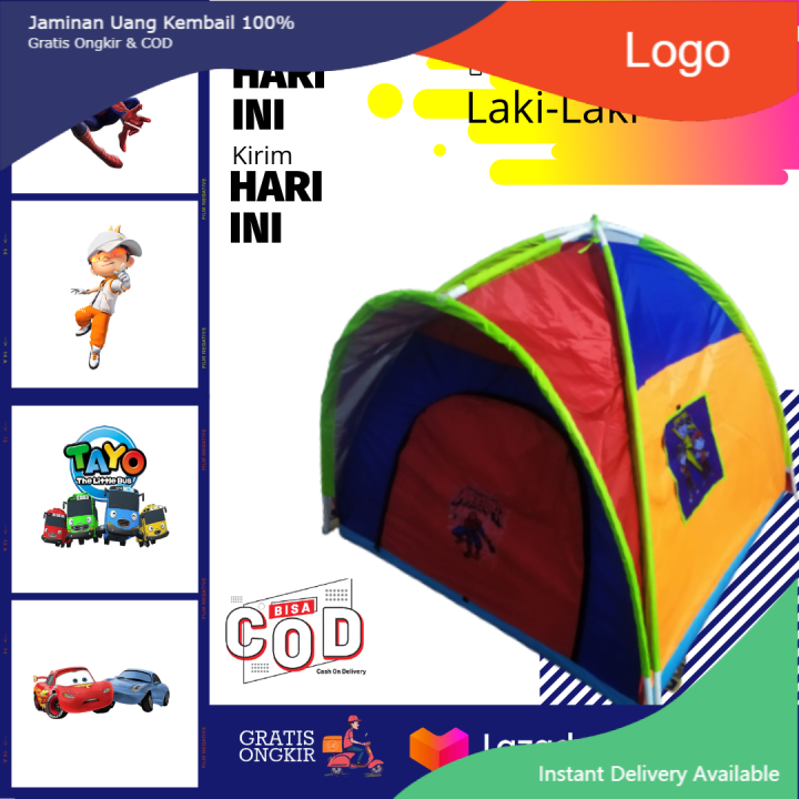 Tenda Anak Laki-laki, Tenda Anak Anak Cowok Karakter Spiderman, Boboiboy,  Tayo Tobot & Cars, Tenda Mainan Anak, Tenda Camping Murah, Kemah -  Kemahan Anak, Tenda Anak2 Murah Bisa COD