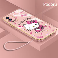 เคส OPPO A55 4G ชุบทองเรียบง่ายสุดหรูเคสโทรศัพท์ Hello Kitty เคสซิลิโคนเนื้อนิ่ม