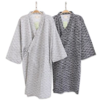TOP☆Hot Sale Kimono Robes Men Summer Japanese Long Sleeved 100% Cotton Bathrobes Plus Size Dressing Gown Men Sleepwear Robe
