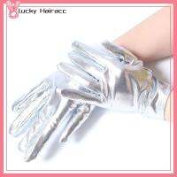 LUCKY HAIRACC หนังสีสดใส ถุงมือหนังสั้น การแสดงบนเวที ทองเงินเงิน ถุงมือสวมสโมสร เงางาม โกธิค ถุงมือมารยาทมารยาท ฮาโลวีน