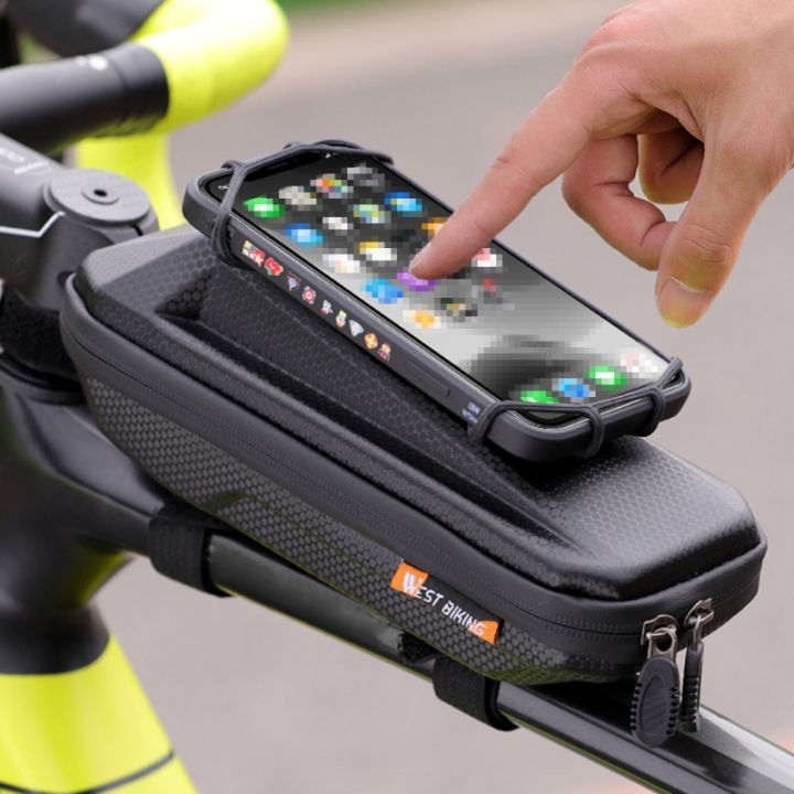 จักรยานกันน้ำที่วางโทรศัพท์กระเป๋าโทรศัพท์ด้านหน้ากระเป๋ามีกรอบ-โทรศัพท์ขี่จักรยาน-top-กรอบท่อเก็บกระเป๋าถือ