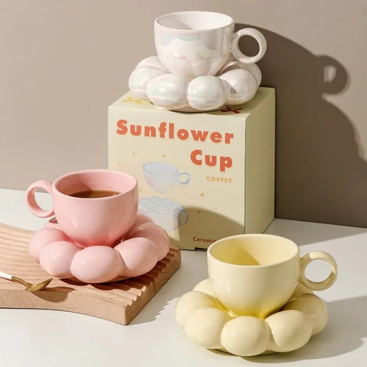 พร้อมส่ง แก้ว Sunflower Cup🌻 คิ้ววววมากกกก ทั้งแก้วทั้งจานรอง ละมุนแบบมากเวอร์ มินิมอลแบบสุด 6233