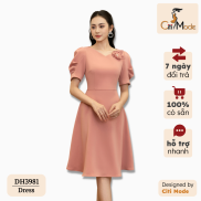 Đầm công sở nữ thiết kế cao cấp CITI MODE dáng xòe cổ V đính hoa tay bồng