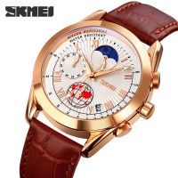 Skmei Moon Phase Stopwatch Chronograph Watch Male Student Stylish And Versatile Belt Mens Quartz Watch