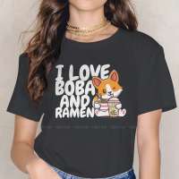 ฉันรัก Boba ชานมและราเมนหวานสาวผู้หญิงเสื้อยืดฟองชาคนรัก5XL B Lusas ฮาราจูกุสบายๆวินเทจขนาดใหญ่ท็อปส์