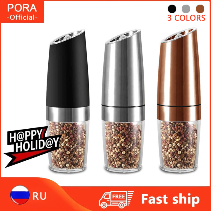 Automatic Salt and Pepper Grinder with LED Light Set Gravity Adjustable  Ceramic Electric Pepper Shaker Spice Mill Kitchen Tools