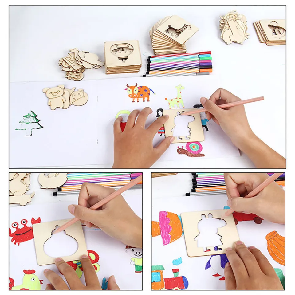 20pcs Montessori Kids Drawing Toys Wooden DIY Painting Stencils Template  Craft Toys Puzzle Educational Toys for Children Gifts - AliExpress
